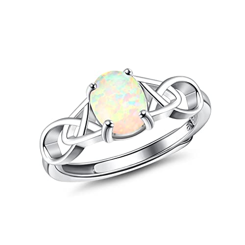 CASSIECA 925 Sterling Silber Ring für Damen Keltischer Knoten Ovaler Opal Halo CZ Ringe Ewigkeit Verlobungsversprechen Verstellbarer Ring Zirkonia Ringe Jubiläum Ehering Ringe Schmuck von CASSIECA