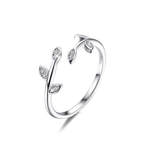 CASSIECA 925 Sterling Silber Ring für Damen Mädchen Verstellbarer Öfferen Ring Oliven Blatt Ring Zirkonia Ring Brilliant Zarter Ring Minimalist Pflanzen Serie Ring Modeschmuck von CASSIECA