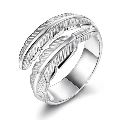 CASSIECA Ring aus Echtem 925 Sterling Silber für Damen Hochzeit Verlobung Ewigkeitsring Feder Engelsflügel Verstellbarer Offener Ring für Mama Freunde Geburtstagsgeschenke CASSIECA Ring aus Echtem 925 Sterling Silber für Damen Hochzeit Verlobung Ewigkeitsring Feder Engelsflügel Verstellbarer Offener Ring für Mama Freunde Geburtstagsgeschenke von CASSIECA