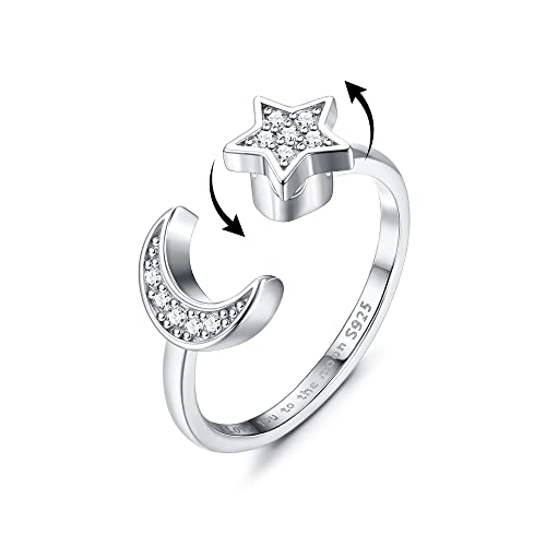 CASSIECA 925 Sterling Silber Zappeln Ring für Frauen Sonnenblume Spinner Ring Offener Verstellbarer Ring CZ Ring Herz Stern Angst Stressabbau Ring Gänseblümchen Ring von CASSIECA