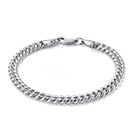 CASSIECA Armband Herren Edelstahl Panzerkette für Männer Jungen 5mm Cuban Link Armkette 17cm Hip Hop Rapper Modeschmuck Geschenk mit Schmuckkästchen von CASSIECA