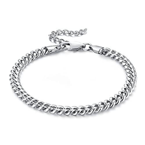CASSIECA Armband Herren Edelstahl Panzerkette für Männer Jungen 5mm Cuban Link Armkette 17cm Hip Hop Rapper Modeschmuck Geschenk mit Schmuckkästchen von CASSIECA