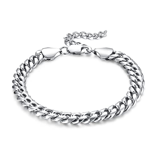 CASSIECA Armband Herren Edelstahl Panzerkette für Männer Jungen 9mm, Cuban Link Armkette 17cm Hip Hop Rapper Modeschmuck Geschenk mit Schmuckkästchen von CASSIECA