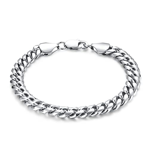 CASSIECA Armband Herren Edelstahl Panzerkette für Männer Jungen 9mm, Cuban Link Armkette 21cm Hip Hop Rapper Modeschmuck Geschenk mit Schmuckkästchen von CASSIECA