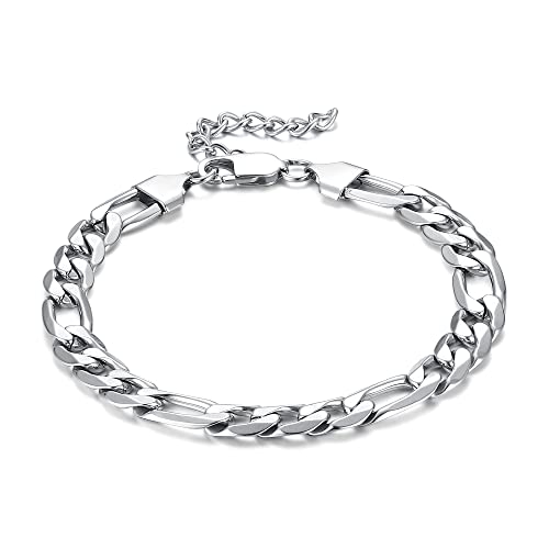 CASSIECA Armband Herren Edelstahl Panzerkette für Männer Jungen 9mm, Figaro Link Armkette 17cm Hip Hop Rapper Modeschmuck Geschenk mit Schmuckkästchen von CASSIECA