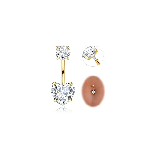 CASSIECA Bauchnabelpiercing Gold Piercing Bauchnabel Gold Chirurgenstahl Bauchnabel Ring Herz CZ Bauchnabelpiercing 14G Bauchpiercing Barbell Lang Nabel Bars Nabelring Piercing für Damen 12mm CASSIECA Bauchnabelpiercing Gold Piercing Bauchnabel Gold Chirurgenstahl Bauchnabel Ring Herz CZ Bauchnabelpiercing 14G Bauchpiercing Barbell Lang Nabel Bars Nabelring Piercing für Damen 12mm von CASSIECA