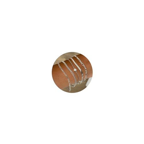 CASSIECA 5 Stück Armband Damen Silber Versilbert Armbänder Set Verstellbare Stapelbare Kettenarmband Silber Schmuck Damen CASSIECA 5 Stück Armband Damen Silber Versilbert Armbänder Set Verstellbare Stapelbare Kettenarmband Silber Schmuck Damen von CASSIECA