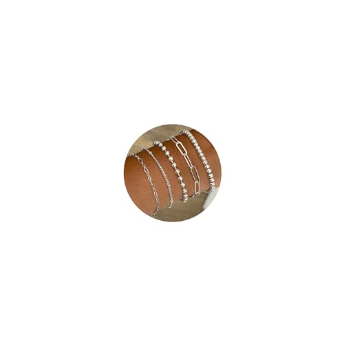 CASSIECA 5 Stück Armband Damen Silber Versilbert Armbänder Set Verstellbare Stapelbare Kettenarmband Silber Schmuck Damen CASSIECA 5 Stück Armband Damen Silber Versilbert Armbänder Set Verstellbare Stapelbare Kettenarmband Silber Schmuck Damen von CASSIECA