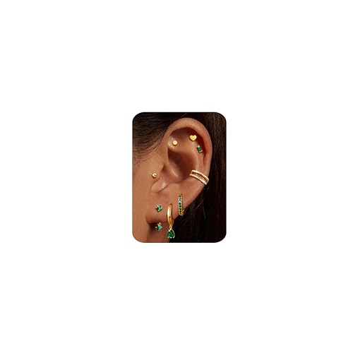CASSIECA 8 Paar Gold Ohrringe, 316L Chirurgenstahl Ohrringe für Damen Herren Medizinische Ohrstecker und Creolen für Mehrfachpiercing 14K Vergoldet Helix Tragus Piercing Ohr Gold von CASSIECA