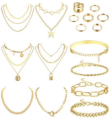 CASSIECA Gold Schmuck Sets für Frauen 14K Gold Schmuck Accessoires für Mädchen Vergoldete Halsketten Armbänder Ringe Sets Geburtstag Valentinstag Jahrestag Geschenke für Freundin Ehefrau von CASSIECA