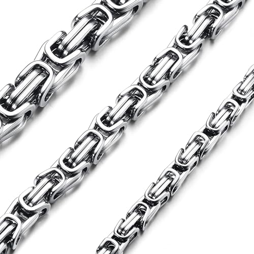 CASSIECA 3 Stück Kette Herren Königskette Silber Herren Edelstahl 4mm 6mm 8mm Breite Halskette Set Dicke Schwere Kette für Herren Länge 61cm von CASSIECA