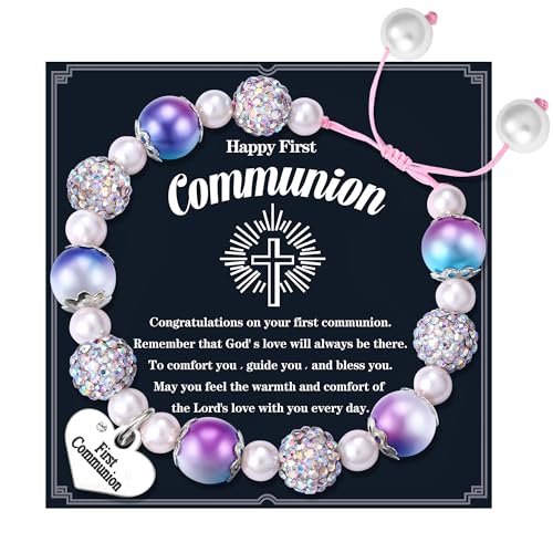 CASSIECA Konfirmation Geschenke für Mädchen Erstkommunion Geschenke Mädchen Herz Perlen Armbänder Mädchen Kommunion Armband Geschenk zur Kommunion für Mädchen mit Geschenkkarte & Box von CASSIECA