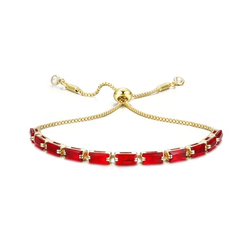 CASSIECA Armband Gold Damen Rot Zirkonia Kristall Tennis Armband für Frauen Geburtstags Muttertag Weihnachten Geschenk für Mama Freund Tochter Gold Schmuck Damen mit Box von CASSIECA