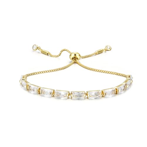 CASSIECA Gold Armband Damen Weiß Zirkonia Kristall Tennis Armband für Frauen Geburtstags Muttertag Weihnachten Geschenk für Mama Freund Tochter Gold Schmuck Damen mit Box von CASSIECA