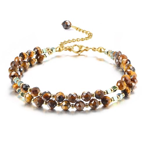 CASSIECA Naturstein Kristall Armband für Damen Edelstein-Perlenarmband Verstellbar Freundschaftsarmband Geschenk für Freundin Schwester Tochter Mutter zum Muttertag Weihnachten Geburtstag von CASSIECA