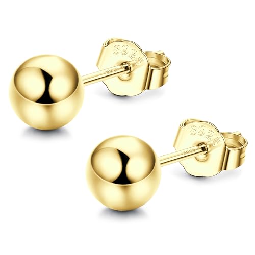 CASSIECA Ohrringe Silber 925 für Damen Herren Medizinische Ohrstecker Hypoallergene Silber Ohrstecker Piercing Ohrringe für Empfindliche Ohren, Gold 10mm von CASSIECA