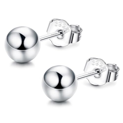 CASSIECA Ohrringe Silber 925 für Damen Herren Medizinische Ohrstecker Hypoallergene Silber Ohrstecker Piercing Ohrringe für Empfindliche Ohren, Silber 6mm von CASSIECA