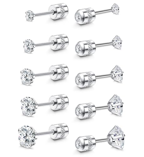 CASSIECA Ohrringe mit Schraubverschluss Zirkonia Ohrstecker für Damen Herren Tragus 20G Helix Piercing Post Chirurgischer Edelstahl Hypoallergen für Empfindliche Ohren knorpelohrringe von CASSIECA
