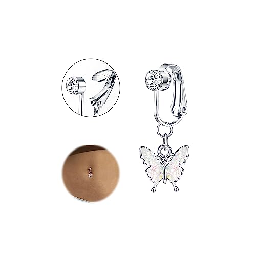 CASSIECA Fake Bauchnabelpiercing für Damen Bauchnabelpiercing Clip On Chirurgenstahl Falsches Bauchnabelpiercing Herz Schmetterling Gänseblümchen CZ Bauchschmuck mit Geschenk Box-2 von CASSIECA