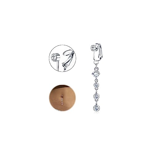 CASSIECA Fake Bauchnabelpiercing für Damen Bauchnabelpiercing Clip On Chirurgenstahl Falsches Bauchnabelpiercing Herz Schmetterling Gänseblümchen CZ Bauchschmuck mit Geschenk Box-4 von CASSIECA