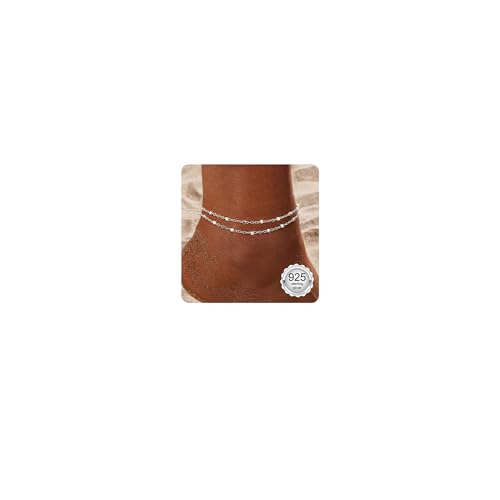 CASSIECA Silber Fußkettchen für Damen,925 Sterling Silber Fussketten für Frauen Trendy Zierliche wasserdichte Fußkettchen Verstellbares Stapelbare Fußkettchen Set Silber Strand FußSchmuck von CASSIECA