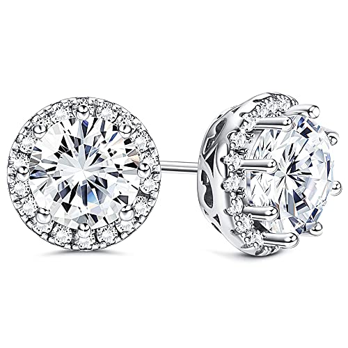 CASSIECA Silber Ohrstecker für Frauen Silber Runde Diamant Ohrringe Weiß Vergoldet Sterling Silber Ohrringe Cubic Zirkonia Ohrstecker Zierlich Braut Ohrringe Schmuck für Bräute Brautjungfern Hochzeit von CASSIECA