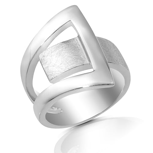 CASSINI | Damen Ring 925er Sterling Silber – Gebürstet & Poliert | Massiver Silberring Breit & Elegant | Design Ring für Frauen Modern & Zeitlos | Silber 925 Damen Schmuck | 3RAX58 von CASSINI Sterling Silver