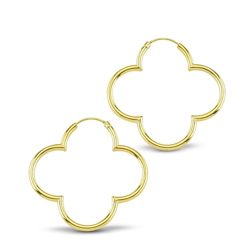 Cassini Goldene Damen Kleeblatt Creolen (ca. 3,5cm) - Hochglanzpolierte Kleeblatt-Ohrringe, Große hypoallergene Creolen mit sicherem Klappverschluss, Funkelnder Schmuck für Frauen (3CT2) Cassini Goldene Damen Kleeblatt Creolen (ca. 3,5cm) - Hochglanzpolierte Kleeblatt-Ohrringe, Große hypoallergene Creolen mit sicherem Klappverschluss, Funkelnder Schmuck für Frauen (3CT2) von CASSINI Sterling Silver