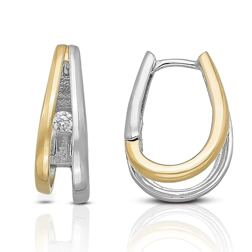 CASSINI Bicolor Ohrringe Silber 925 – Silber-Goldene Creolen Silber 925 Mittelgroß mit Zirkonia aus Sterling Silber, Rhodiniert mit Scharnier, Ohrringe Allergiefrei, ca. 13mm, Nickelfreier – 3CAL von CASSINI Sterling Silver