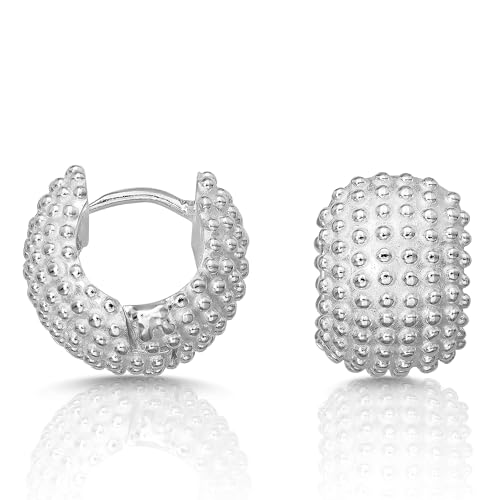 CASSINI Klappcreolen Ohrringe Silber 925 – Creolen Silber 925 in Igel-Optik, Runde Creolen Silber aus Sterling Silber, Ohrringe Hypoallergen & Allergiefrei, Nickelfreier Schmuck für Damen – 3CTL von CASSINI Sterling Silver