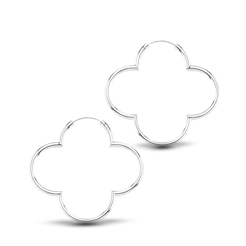 Cassini Damen Creolen 925 Silber (25 mm), Kleeblatt-Design, hochglanzpoliert, hypoallergen, sicherer Klappverschluss – Funkelnder Schmuck für Frauen, 3CTZS25 von CASSINI Sterling Silver