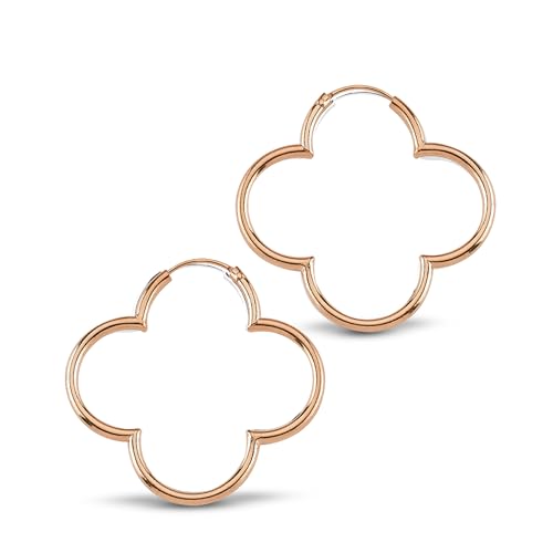 Cassini Damen Kleeblatt-Creolen 18K Roségold vergoldet (55 mm) – Hochglanzpolierte Kleeblatt-Ohrringe, hypoallergene Creolen mit sicherem Klappverschluss, funkelnder Schmuck für Frauen (3CTZR55) von CASSINI Sterling Silver