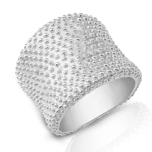 Cassini Damen Ring 925 Sterling Silber Breit massiv gebürstet mit Pünktchen-Struktur innen poliert Nickelfrei antiallergisch handgefertigt eleganter Silberring Geschenk Schmuck 3RAA56 von CASSINI Sterling Silver