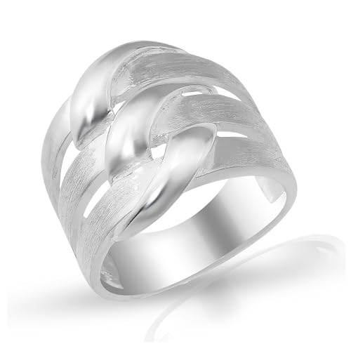 Cassini Damen Ring 925 Sterling Silber geflochten teil-mattiert & teil-poliert breit massiv Statementring für Frauen elegant Silberring nickelfrei antiallergisch Schmuck Geschenk 3RAM52 von CASSINI Sterling Silver