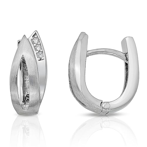 CASSINI Ovale Ohrringe Silber 925 – Kleine Creolen Silber 925 in Blattoptik, mit Zirkonia aus 925 Sterling Silber, Ohrringe Allergiefrei, Rhodiniert mit Scharnier, Nickelfreier Schmuck – 3CBE von CASSINI Sterling Silver