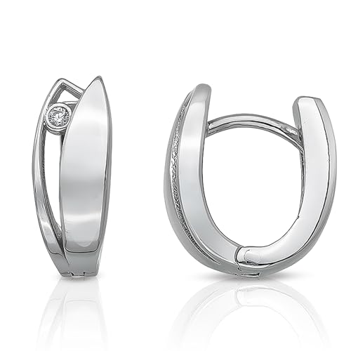 CASSINI Ohrringe Silber 925 – Creolen Silber 925 Klein Ovale in Blattoptik mit Zirkonia aus 925 Sterling Silber, Ohrringe Allergiefrei, Rhodiniert mit Scharnier, Nickelfreier Schmuck für Damen – 3CBB von CASSINI Sterling Silver