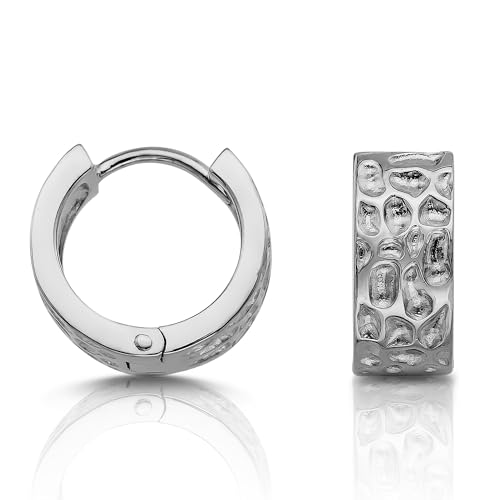 CASSINI Klappcreolen Ohrringe Silber 925 – Breite Creolen Silber 925 Klein, Poliert aus 925 Sterling Silber, Felsmuster Creolen für Damen,Ohrringe Allergiefrei und Nickelfrei – 3CTH von CASSINI Sterling Silver
