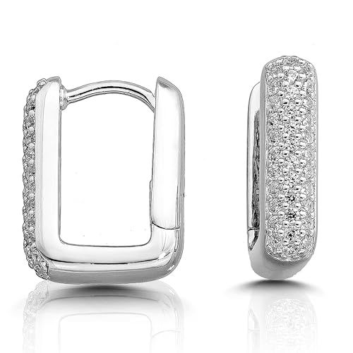 CASSINI Rechteckige Ohrringe Silber 925 – Creolen Silber 925 Mittelgroß mit Zirkonia Steinen, Ohrringe Allergiefrei aus 925 Sterling Silber & Vergoldet, Nickelfreier Schmuck für Damen – 3CTG2 von CASSINI Sterling Silver