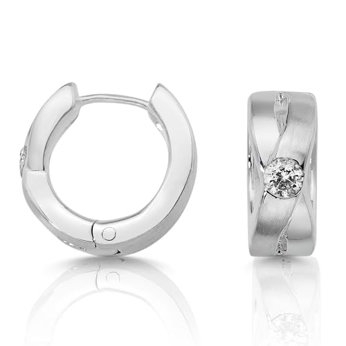 Cassini | Creolen Silber 925 Damen – X-Form Ohrringe mit Zirkonia, Matt & Rhodiniert – Hypoallergen Klappcreolen aus Sterling Silber, Eleganter Schmuck für Alltag & Anlass, 3CZG von CASSINI Sterling Silver