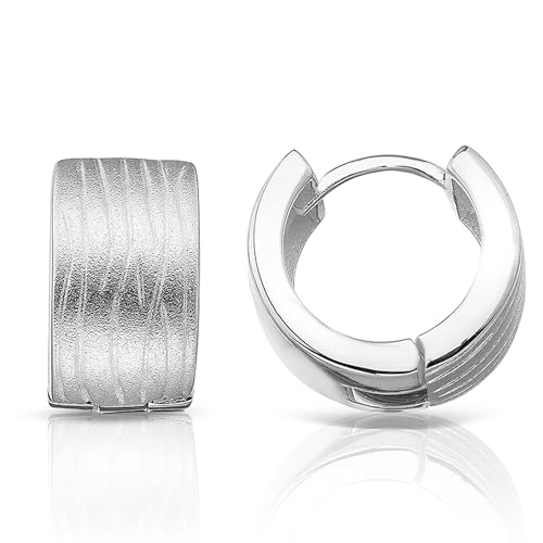 CASSINI Klappcreolen Ohrringe Silber 925 – Creolen Silber 925 Klein Runde mit Rindenmuste aus 925 Sterling Silber, Ohrringe Allergiefrei, mit Scharnier, ca. 14mm, Nickelfreier Schmuck für Damen – 3CAG von CASSINI Sterling Silver
