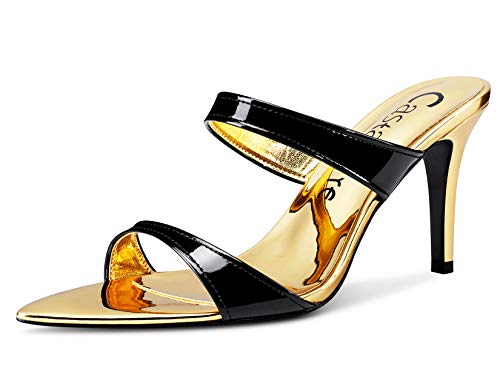 Castamere Damen High Heels Peep-Toes Sandalen mit Absatz 8CM Stilettos Spitze Zehe Schwarz Gold Schuhe EU 39 von Castamere