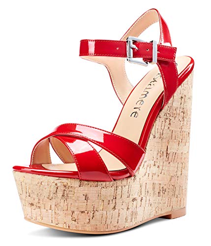 Castamere Damen High Heels Plattform Wedge Keilsandale Mode Peep-Toes Ankle Strap Keilabsatz Shoes Rot Lackleder Schuhe EU 45 Castamere Damen High Heels Plattform Wedge Keilsandale Mode Peep-Toes Ankle Strap Keilabsatz Shoes Rot Lackleder Schuhe EU 45 von Castamere