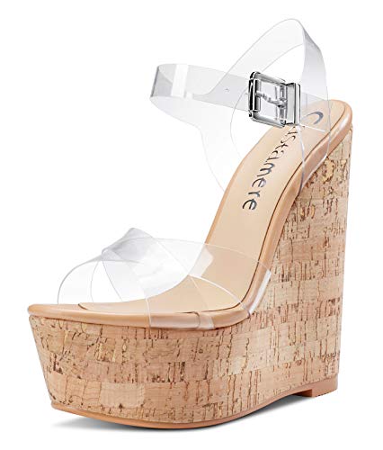 Castamere Damen High Heels Plattform Wedge Keilsandale Mode Peep-Toes Ankle Strap Keilabsatz Shoes Transparent Schuhe EU 39 von Castamere