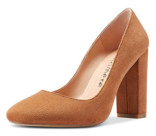 Castamere Damen High Heels Runde Zehen Blockabsatz Slip-On Pumps 10CM Heel Braun Wildleder Schuhe EU 38 von Castamere