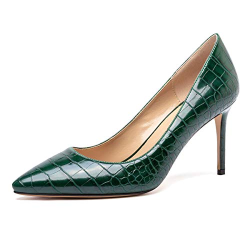 Castamere Damen High Heels Spitzen Zehen Mode Stilettos Slip-On Pumps 8.5CM Grün Krokodil Schuhe EU 38.5 von Castamere