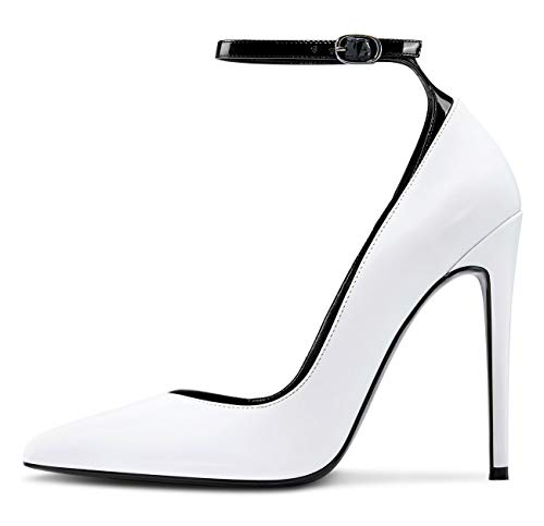 Castamere Damen Mode Ankle-Strap High Heels Pumps Spitzen Zehen Elegant Stilettos 12CM Heel Shoes Weiß Satin Schuhe EU 43 von Castamere