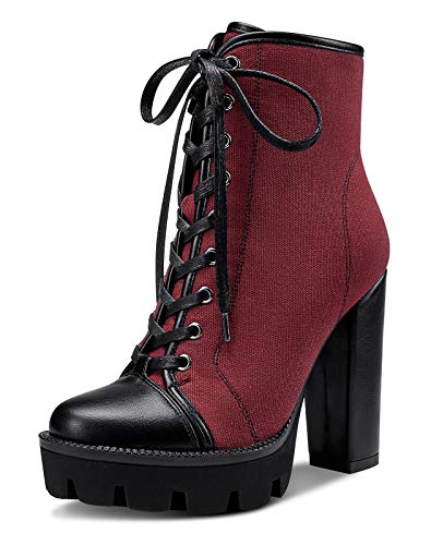 Castamere Damen Plattform Stiefeletten Blockabsatz Boots 12CM High Heels Rot Schuhe EU 40 von Castamere