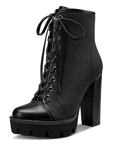 Castamere Damen Plattform Stiefeletten Blockabsatz Boots 12CM High Heels Schwarz Schuhe EU 44 von Castamere