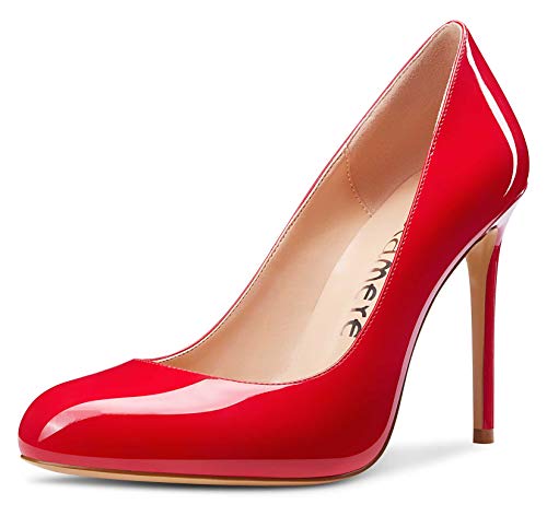 Castamere Damen Runde Zehen Geschlossen High Heels Elegant Pumps Stilettos 10CM Heel Rot Lackleder Schuhe EU 39 von Castamere