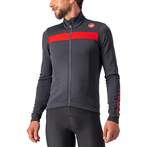 Castelli Men's Puro 3 Jersey FZ Sweatshirt, Dark Gray/RED Reflex, L von CASTELLI